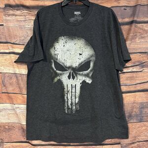 Marvel Punisher Shirt Mens XL Dark Gray Distress Skull Frank Castle Graphic Tee